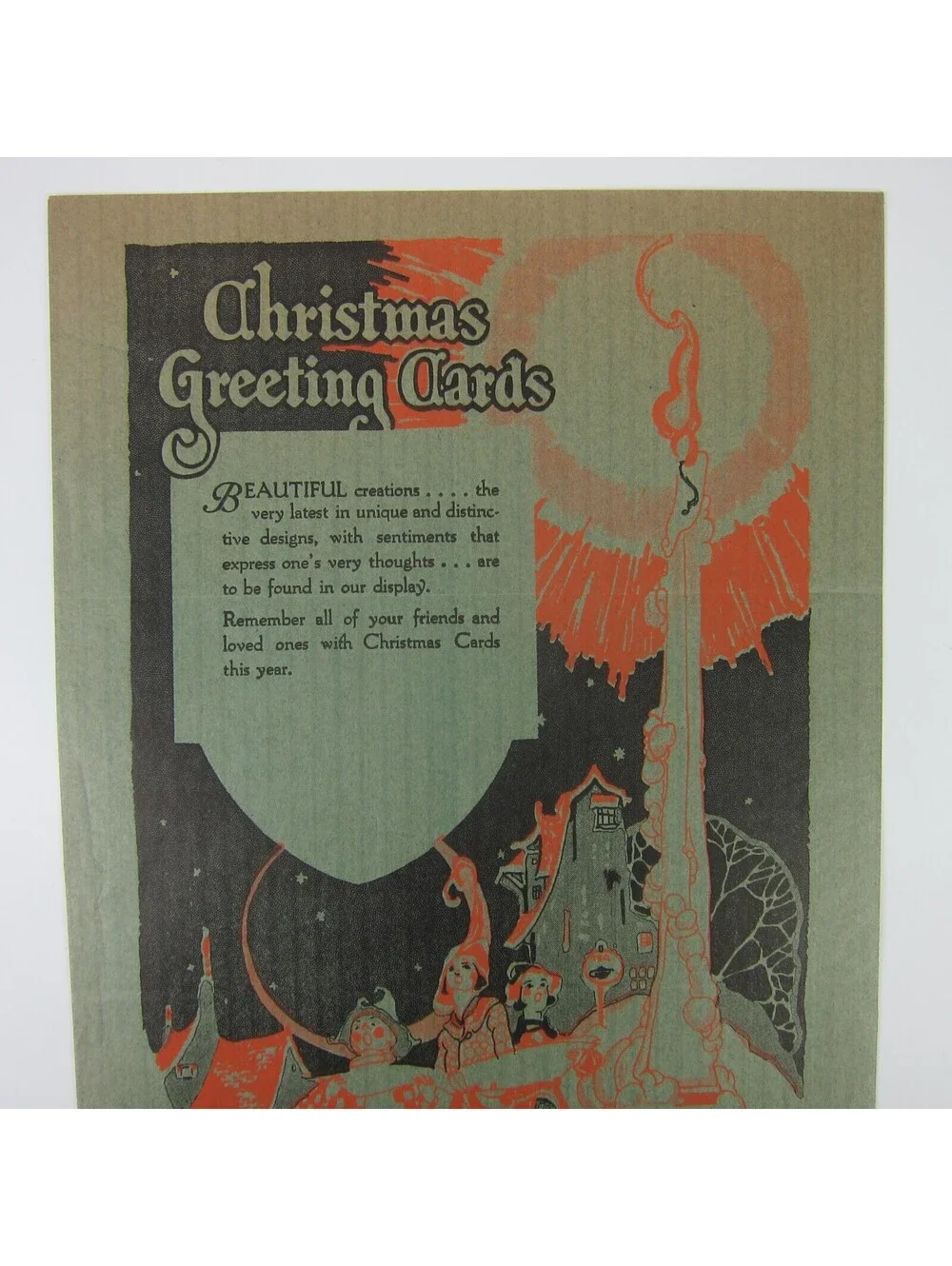 Vintage 1927 Art Deco Christmas Lithograph Paper Bag Gibson Art Co Cincinnati OH